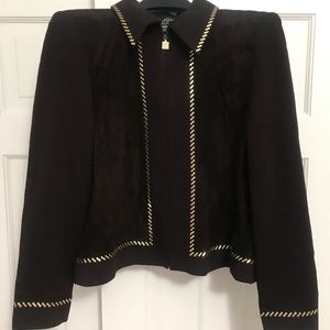 St. John knit brown jacket with embellished gold trim studs- worn once.